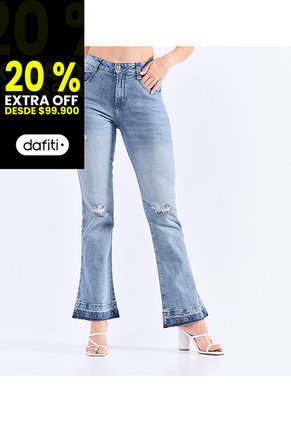 Jean Para Mujer Bota Flare Con Botonera Y Proceso Derek
