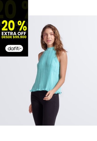 Blusa Plisada Unicolor Cuello Alto Derek Derek