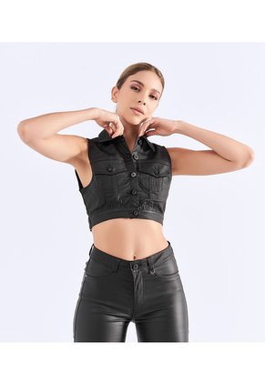 Chaleco Para Mujer Corto Efecto Cuero Derek