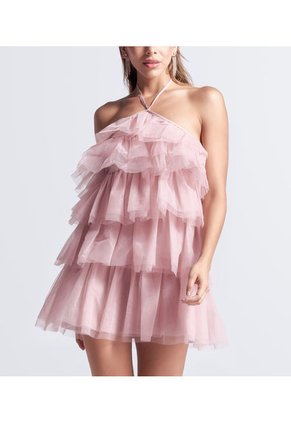 Vestido Corto Capas Tul Unicolor Derek