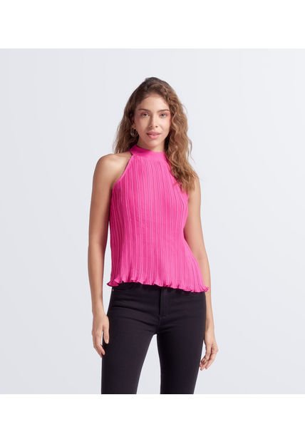 Blusa Plisada Unicolor Cuello Alto Derek