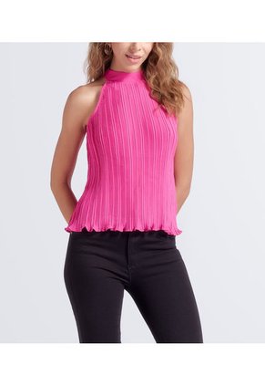 Blusa Plisada Unicolor Cuello Alto Derek