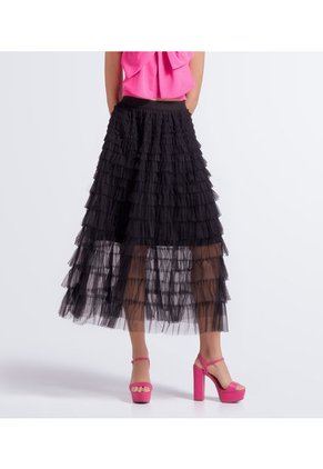 Falda Unicolor De Tul Con Vuelo En Capas Derek