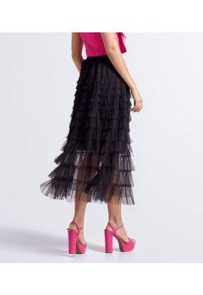 Falda Unicolor De Tul Con Vuelo En Capas Derek