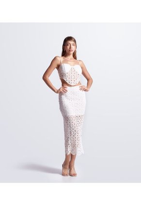 Set Blusa Crop Top Y Fada Larga Unicolor Encaje Derek