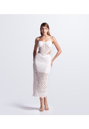 Set Blusa Crop Top Y Fada Larga Unicolor Encaje Derek