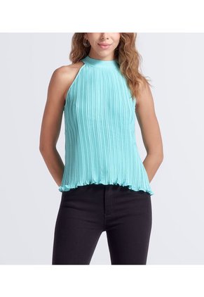 Blusa Plisada Unicolor Cuello Alto Derek