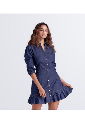 Vestido En Chambray Con Gola Y Mangas Mariana Derek Derek