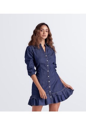 Vestido En Chambray Con Gola Y Mangas Mariana Derek