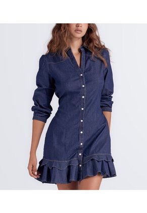 Vestido En Chambray Con Gola Y Mangas Mariana Derek