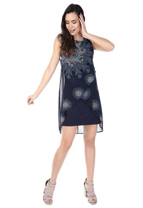 Vestido Azul Oscuro-Verde Desigual