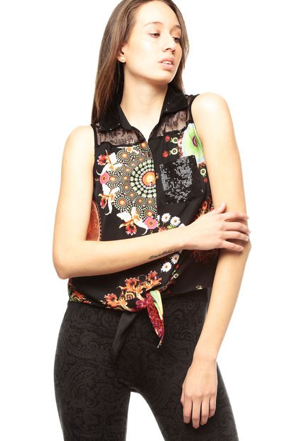 Blusa blanca y negra encaje mangas | Camisas \u0026 Blusas Desigual Mujer – Casa  Carolina