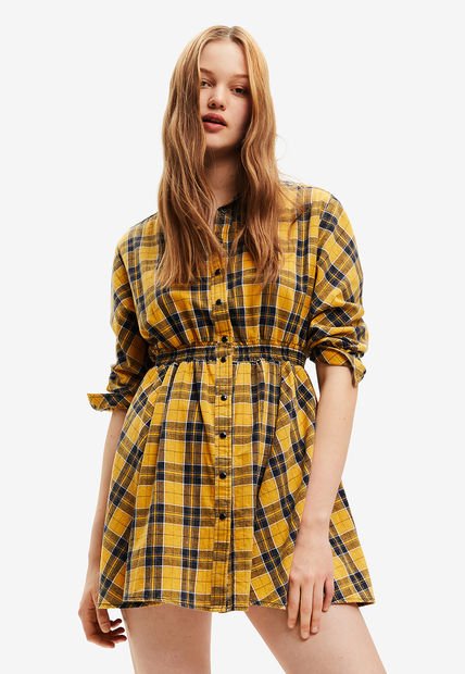 Vestido Mostaza-Azul Navy Desigual Femenino