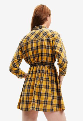 Vestido Mostaza-Azul Navy Desigual Femenino