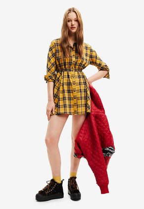 Vestido Mostaza-Azul Navy Desigual Femenino