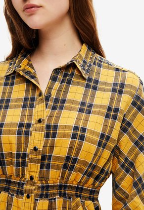 Vestido Mostaza-Azul Navy Desigual Femenino