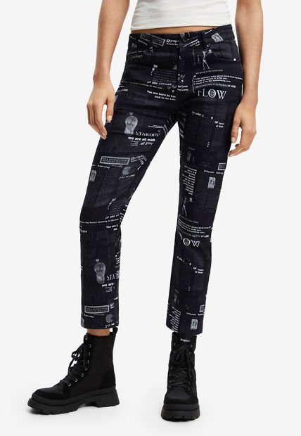 Pantalón Negro-Blanco Desigual Femenino