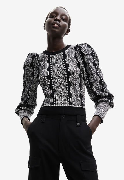 Saco Negro-Blanco-Plateado Desigual