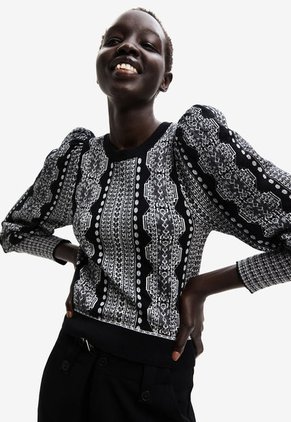 Saco Negro-Blanco-Plateado Desigual