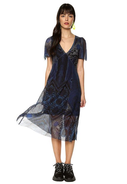 Vestido Azul-Negro Desigual