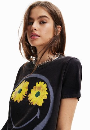 Camiseta Negro-Amarillo-Gris Desigual Smiley