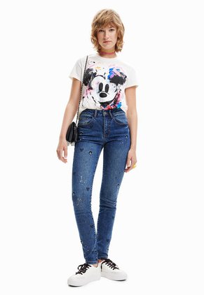 Camiseta Blanco-Negro-Rosa Desigual Mickey Mouse