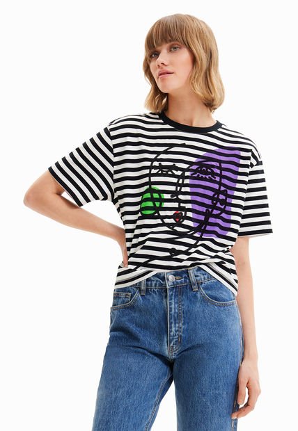 Camiseta Negro-Blanco-Violeta-Verde Desigual Arty