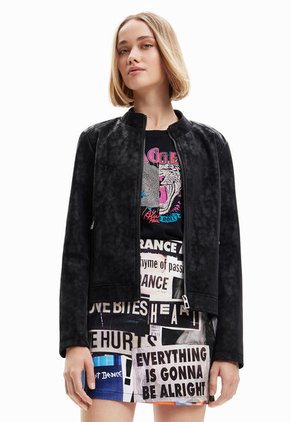 Chaqueta Biker Negro-Plateado Desigual