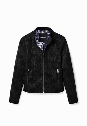 Chaqueta Biker Negro-Plateado Desigual