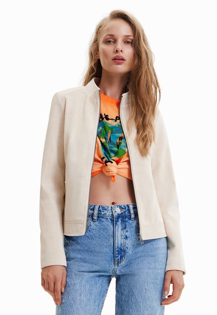 Chaqueta Biker Crudo-Plateado Desigual