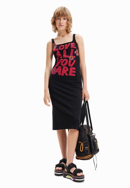 Vestido Negro-Rojo-Naranja Desigual