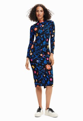 Vestido Negro-Azul-Naranja Desigual