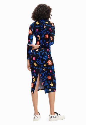 Vestido Negro-Azul-Naranja Desigual