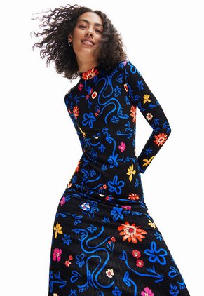 Vestido Negro-Azul-Naranja Desigual