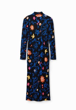 Vestido Negro-Azul-Naranja Desigual