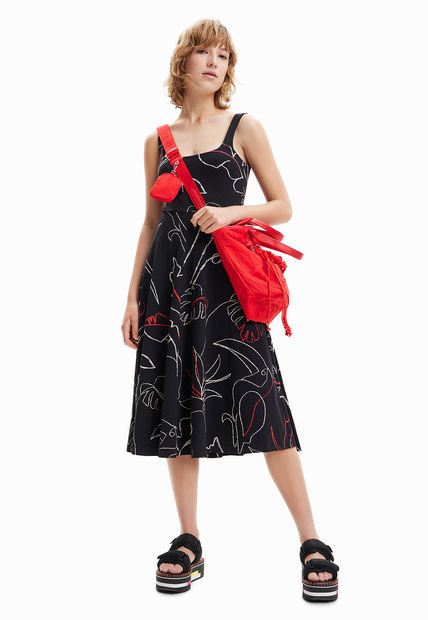Vestido Negro-Beige-Rojo Desigual