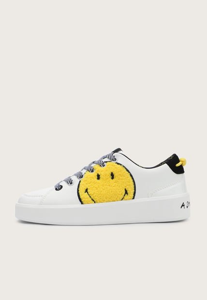 Tenis Lifestyle Blanco-Amarillo-Negro Desigual Smiley