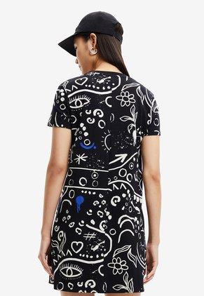 Vestido Negro-Beige-Azul Desigual