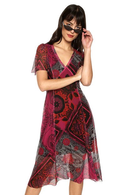 Vestido Fucsia-Ndegro-Rojo Desigual - Compra Ahora | Dafiti Colombia