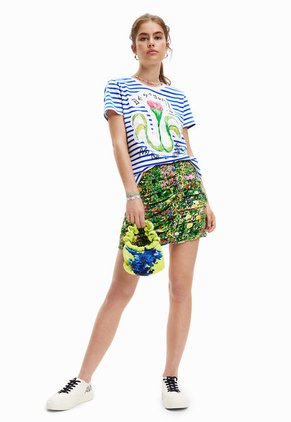 Camiseta Blanco-Azul-Negro Desigual