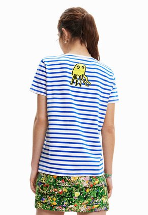 Camiseta Blanco-Azul-Negro Desigual