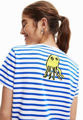 Camiseta Blanco-Azul-Negro Desigual