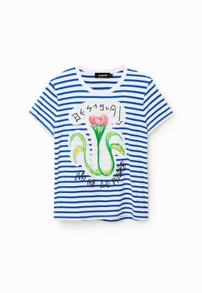 Camiseta Blanco-Azul-Negro Desigual