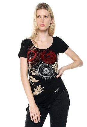 Camiseta Negro-Rojo-beige Desigual