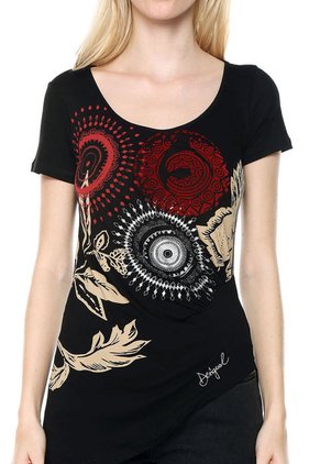 Camiseta Negro-Rojo-beige Desigual
