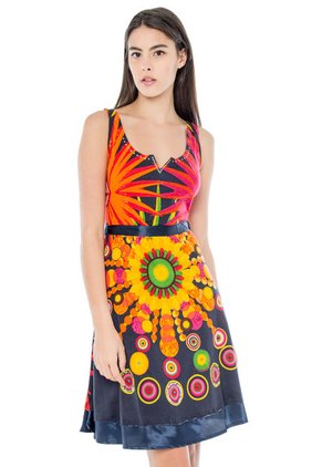 Vestido Desigual Azul Oscuro-Rojo-Naranja