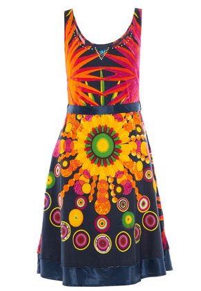 Vestido Desigual Azul Oscuro-Rojo-Naranja