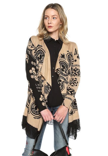 Cárdigan Camel-negro Desigual