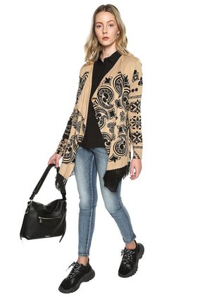 Cárdigan Camel-negro Desigual