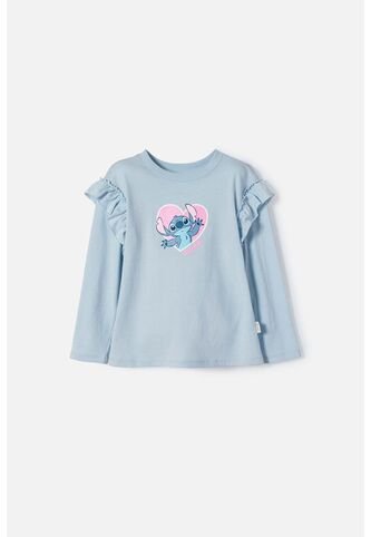 Camiseta De Stitch Azul Manga Larga Para Niña 2T A 5T 2T Disney